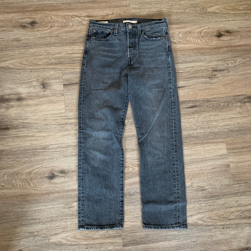 Levis Premium Wedgie Straight Jeans Washed Black Charcoal High Rise Denim 27